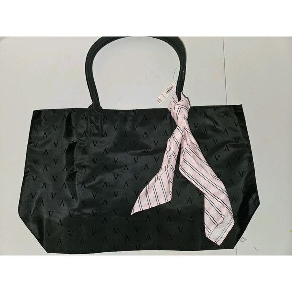 NWT! Victoria's Secret Black Zippered Tote & Pink Scarf 20x13x7 - Picture 7 of 11